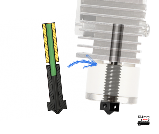 Unique nozzle with integrated heatbreak